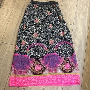 Vintage Alex Coleman Barkcloth 1960’s Floral Maxi Skirt - Black and Pink